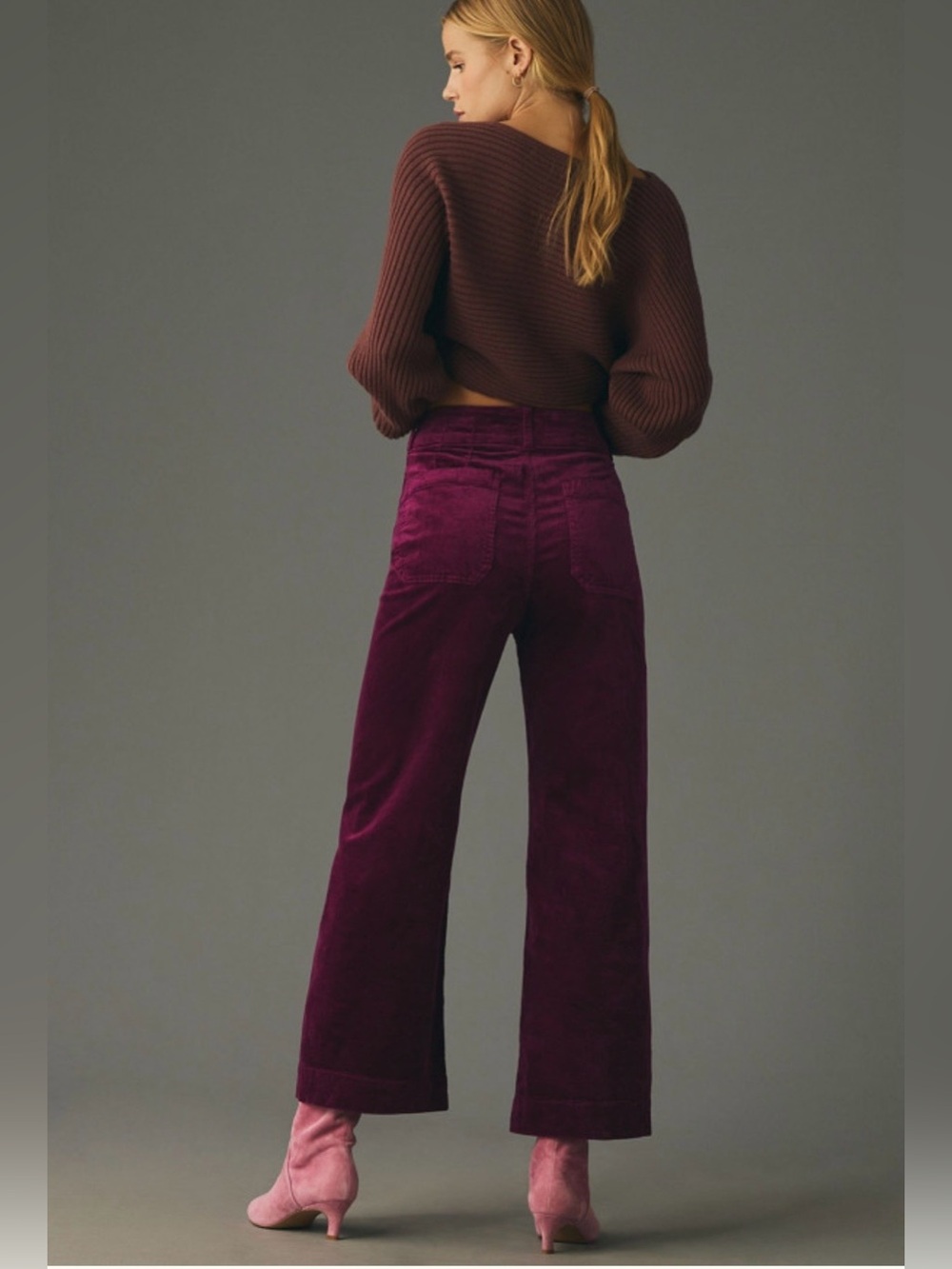 Anthropologie Maeve The Colette Cropped Wide-Leg Corduroy Pants Violet Preppy - Picture 2 of 10